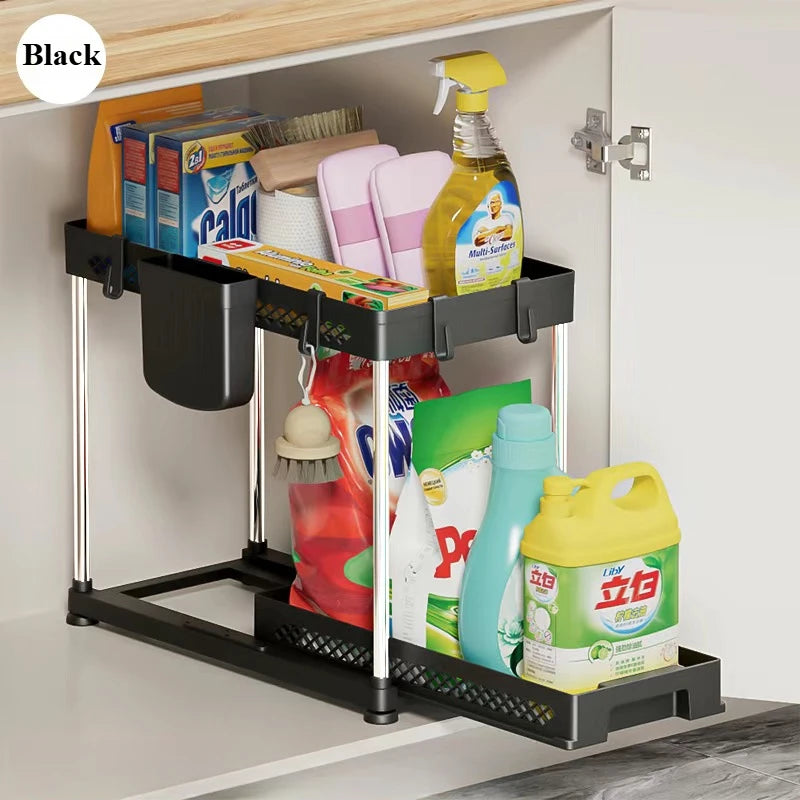 Under Sink Storage Organizer 2 Tier Pull Out Cabinet Organizer Sliding Shelf Under Sink Storage Rack Bathroom Kitchen Organizer