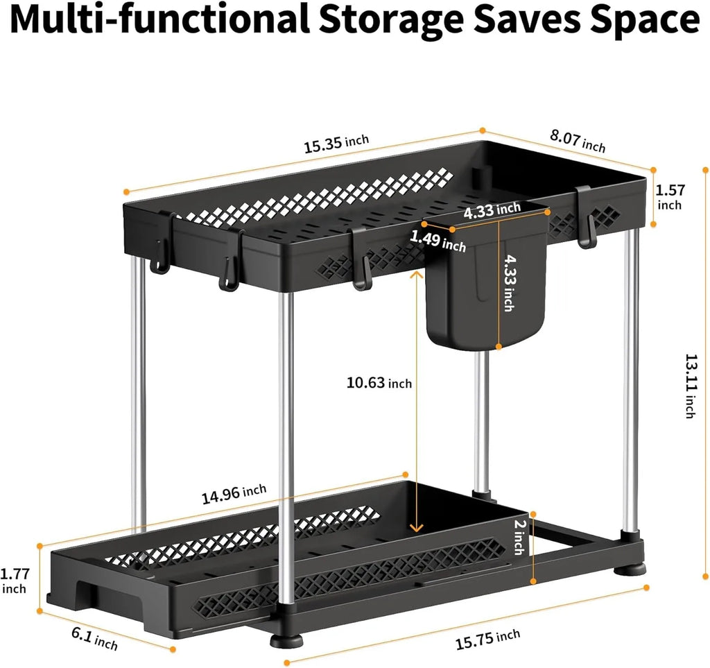 Under Sink Storage Organizer 2 Tier Pull Out Cabinet Organizer Sliding Shelf Under Sink Storage Rack Bathroom Kitchen Organizer