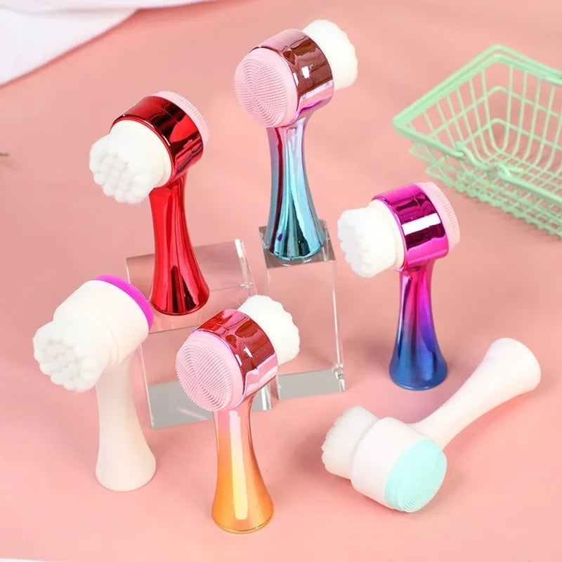 Silica Gel Double Sided Facial Cleanser Blackhead Remover Pore Cleaner Exfoliating Face Brush
