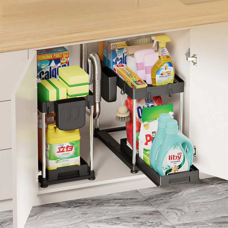 Under Sink Storage Organizer 2 Tier Pull Out Cabinet Organizer Sliding Shelf Under Sink Storage Rack Bathroom Kitchen Organizer