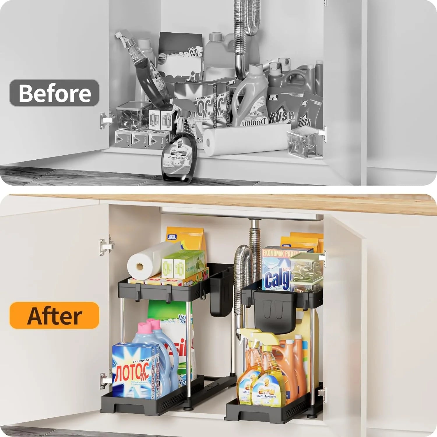 Under Sink Storage Organizer 2 Tier Pull Out Cabinet Organizer Sliding Shelf Under Sink Storage Rack Bathroom Kitchen Organizer