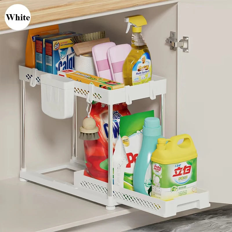 Under Sink Storage Organizer 2 Tier Pull Out Cabinet Organizer Sliding Shelf Under Sink Storage Rack Bathroom Kitchen Organizer
