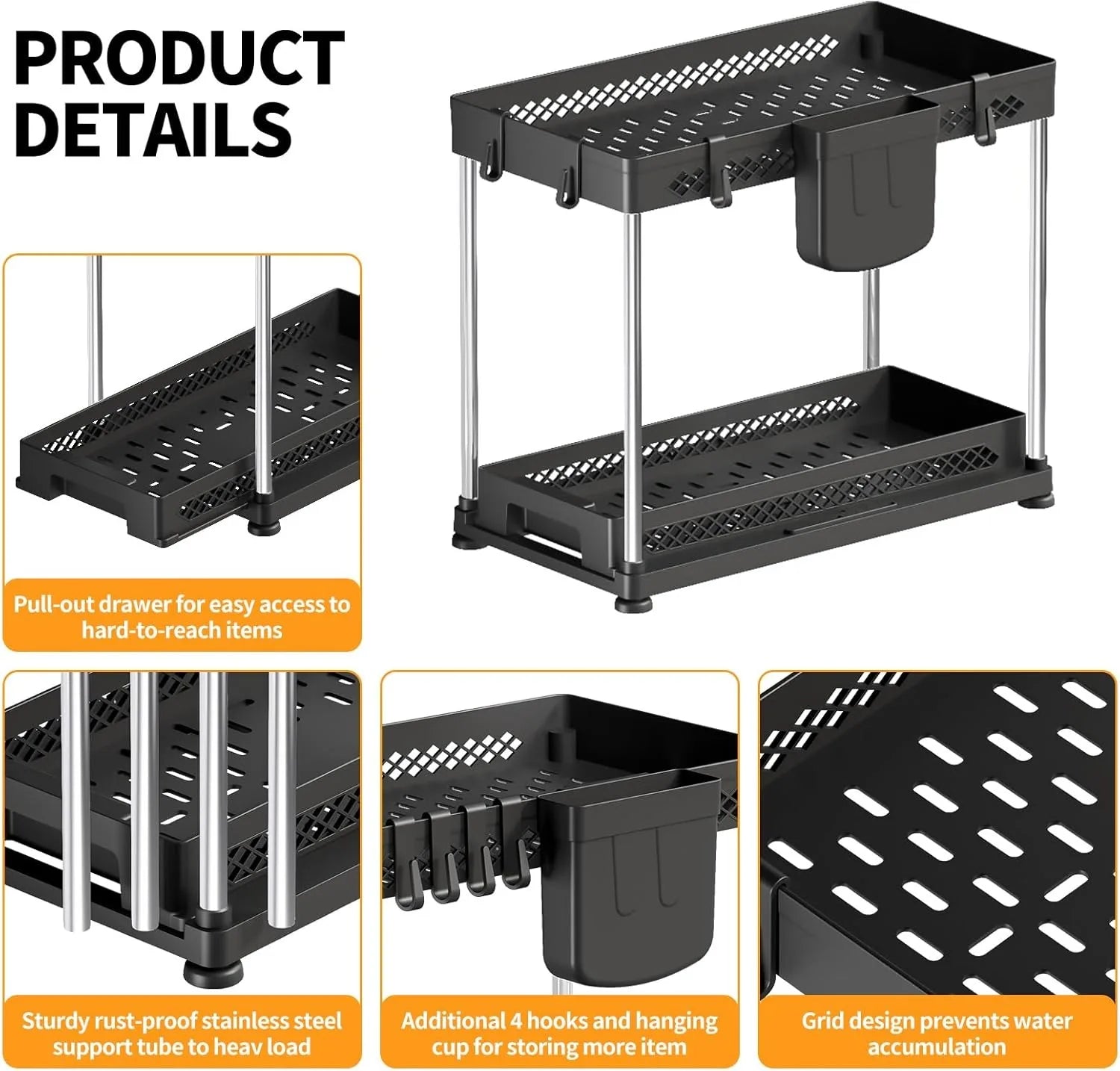 Under Sink Storage Organizer 2 Tier Pull Out Cabinet Organizer Sliding Shelf Under Sink Storage Rack Bathroom Kitchen Organizer