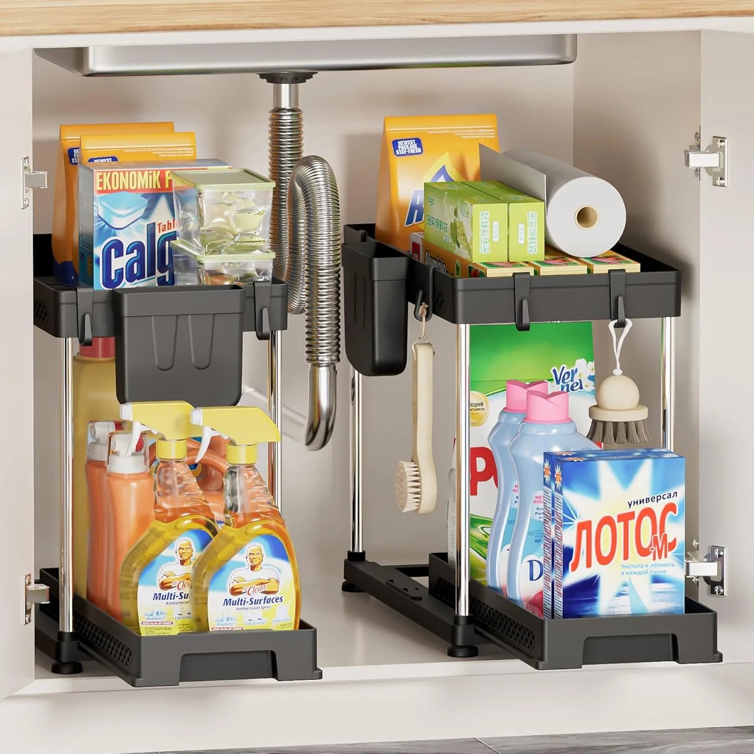 Under Sink Storage Organizer 2 Tier Pull Out Cabinet Organizer Sliding Shelf Under Sink Storage Rack Bathroom Kitchen Organizer